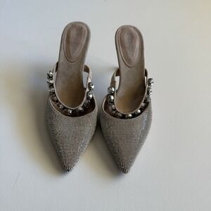 Rare Jeffrey Campbell Mule Slide  Rhinestones Rainbow Silver Heel 8.5